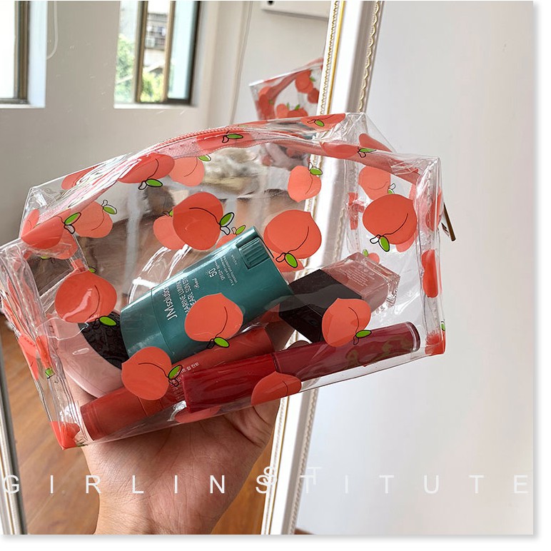 Túi đựng mỹ phẩm chống thấm nước mới in lưới siêu hot màu đỏ Nhật Bản dễ thương, túi đựng đồ xách tay