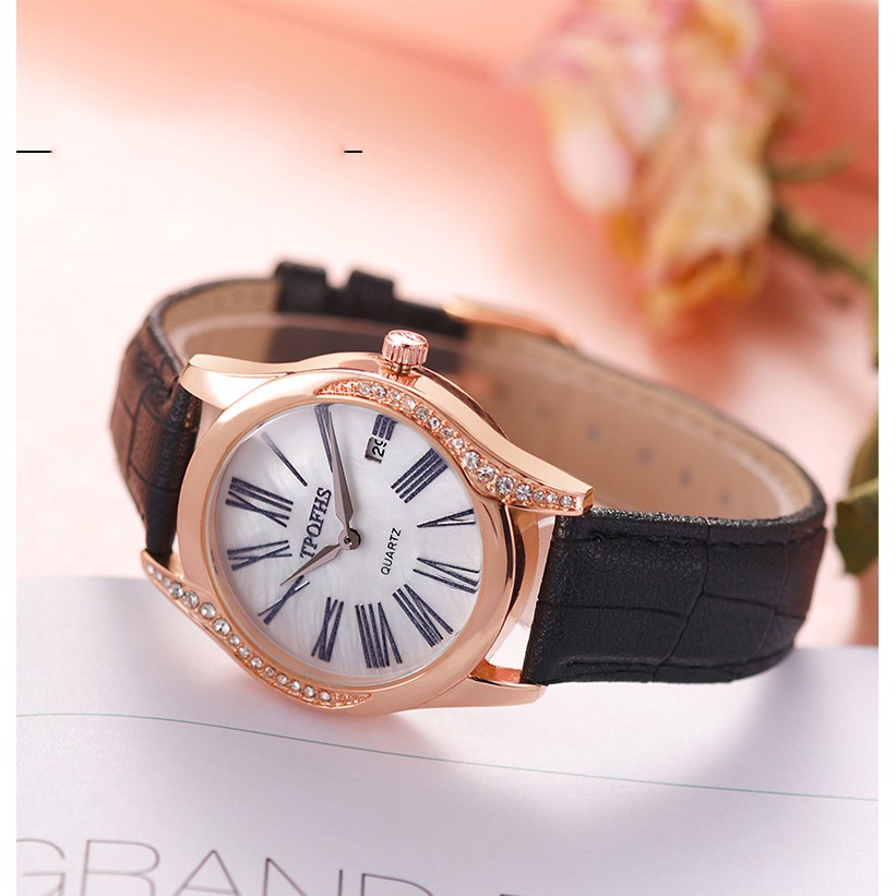 (QUYẾN RŨ) Đồng Hồ Nữ Thời Trang TPOFHS T6868 Mặt Số La Mã Viền Đính Đá Sang Trọng QUý Phái Dây Da Cao Cấp
