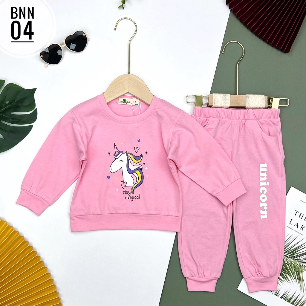 Bộ thun dài tay thu đông bé gái LITIBABY hình ngựa, size cho bé từ 10-18kg
