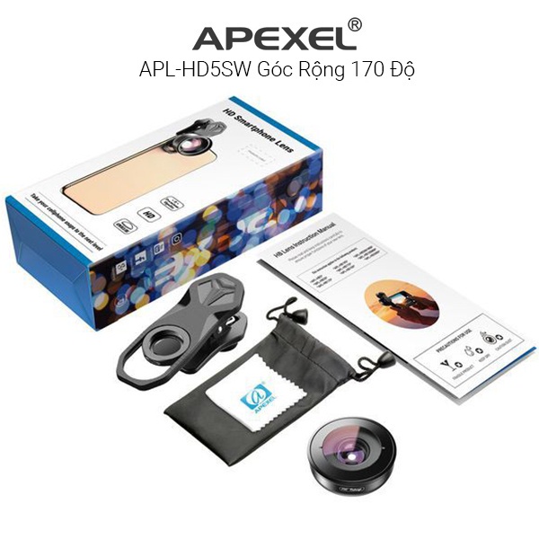 Bộ ống kính chụp ảnh,lens chụp ảnh apexel dành cho mọi loại điện thoại,len góc siêu rộng 170 độ,chất lượng ảnh 4K
