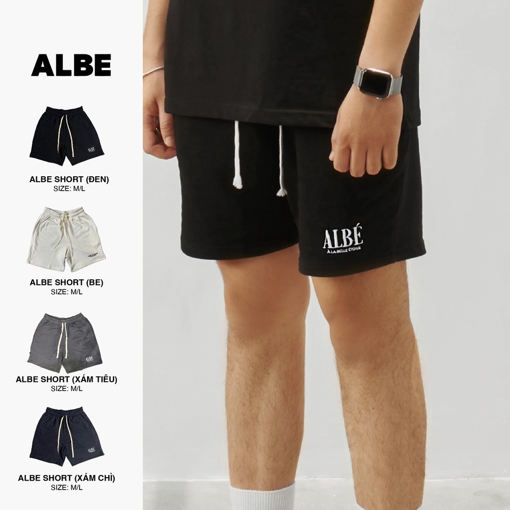Quần short nỉ Nam/nữ Basic Đen/Xám/Tím than/Trắng - Kiểu dáng trên gối