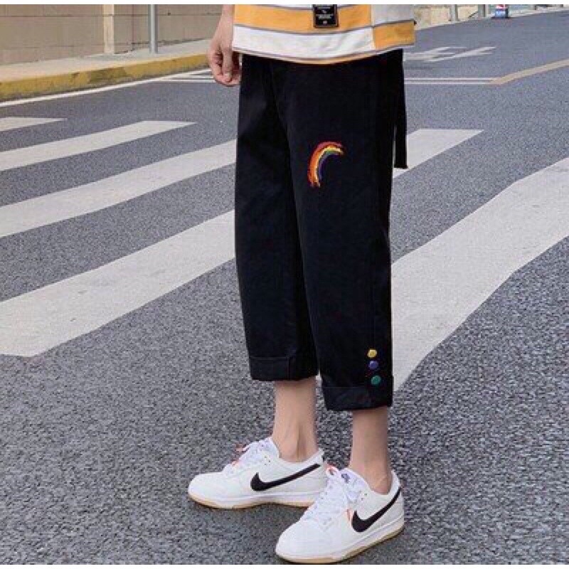 Quần kaki Baggy Nam Nữ in hình cầu vồng Unisex - Quần Ống Suông cực hót