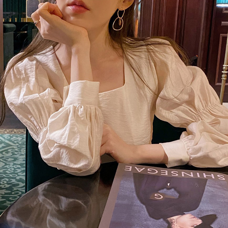 Áo kiểu tay dài cổ vuông phong cách retro phong cách Hàn Quốc thời trang nữ dễ thương
