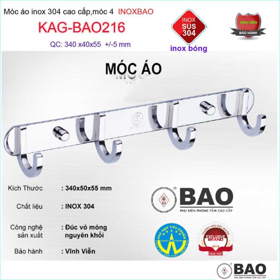 Móc treo đồ cao cấp Inox Bảo, móc áo phòng tắm Inox SUS304 KAG-BAO216