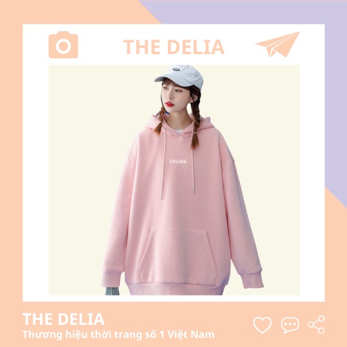 Áo hoodie nữ form rộng dày giá rẻ có mũ cute THE DELIA - Áo Khoác Nỉ Hoodie Cruise KNN38