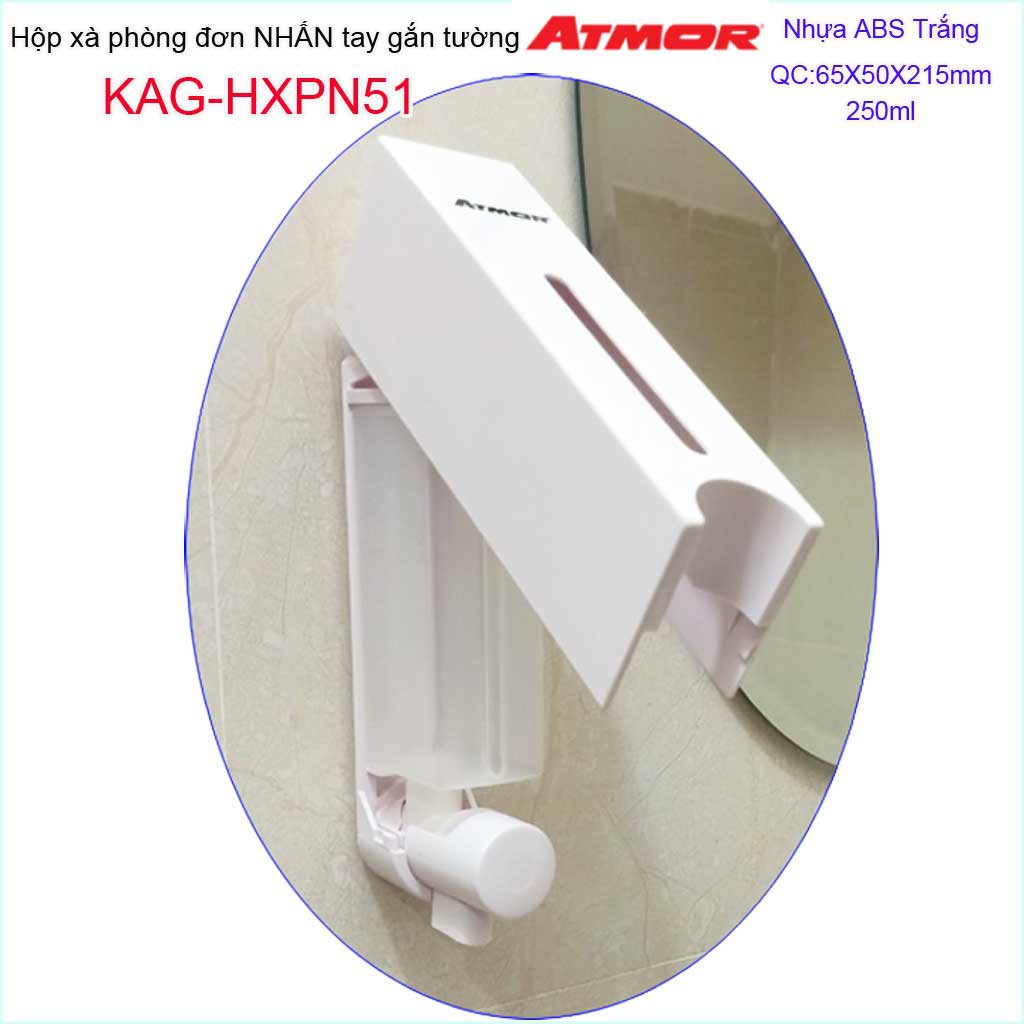 Hộp nhấn xà phòng Atmor KAG-HXPN51-Trắng-White, bình xịt xà bông 250ml thiết kế sang trọng nhấn êm siêu bền