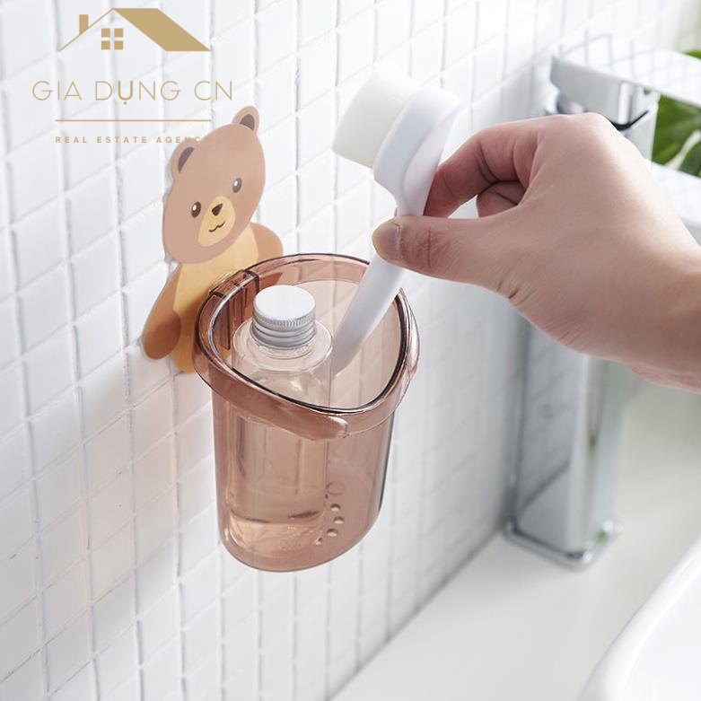 Cốc Gấu Dán Tường Để Bàn Chải Đánh Răng Hình Gấu Có Lỗ Thoát Nước Tiện Lợi-CN11
