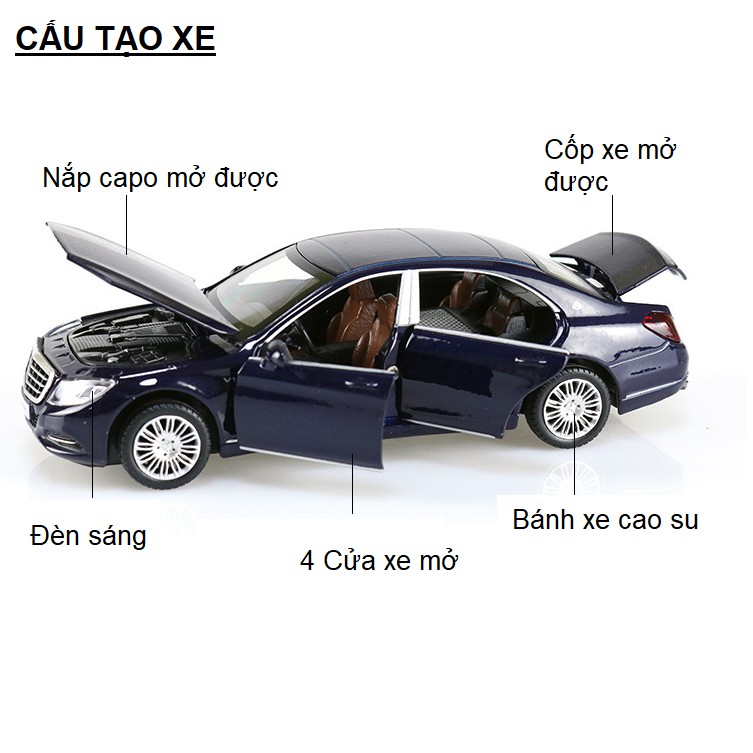 Xe mô hình ô tô MERCEDES BENZ S600 ĐỒ chơi trẻ em bằng sắt tỉ lệ 1:32 có âm thanh và đèn mở các cửa xe