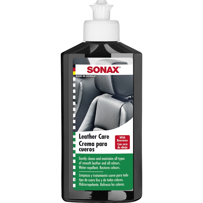 Bộ SONAX 5 món: Đánh bóng xóa xước, Vệ sinh nội thất, bảo dưỡng ghế da, nước rửa kính, khăn siêu sợi dùng cho ô tô