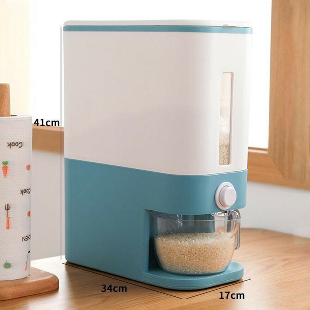 Thùng Đựng Gạo Thông Minh 12Kg - Thùng Đựng Gạo Nắp Bật Chống Ẩm Mốc, Côn Trùng Có Kèm Cốc Đong Vo Gạo
