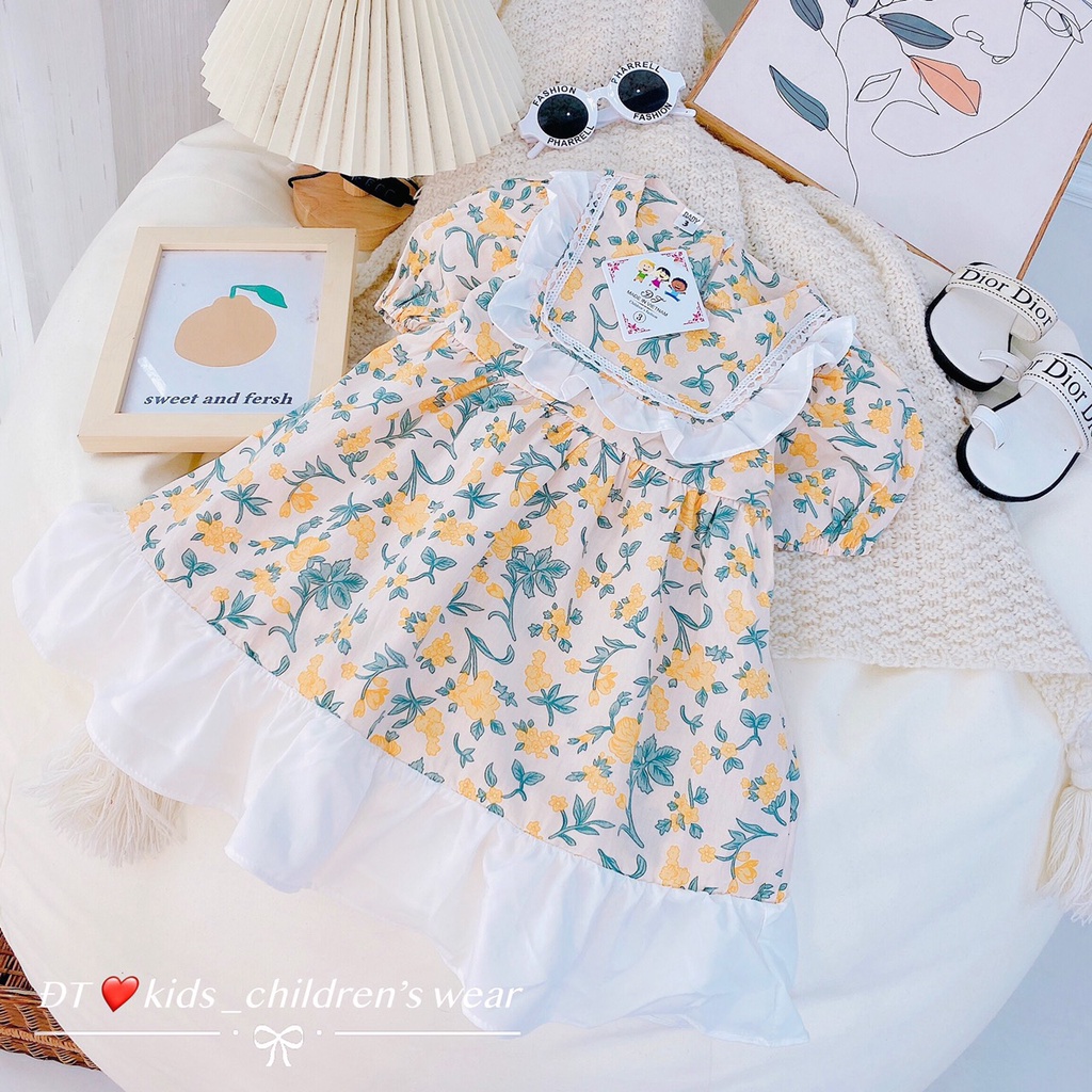 VAY47 - Váy bé gái, váy hoa chất thô giấy mềm mại cho bé từ 8-18kg