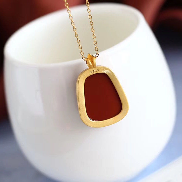 Vòng cổ Mặt Đá Mã Não Đỏ Phong Cách Retro