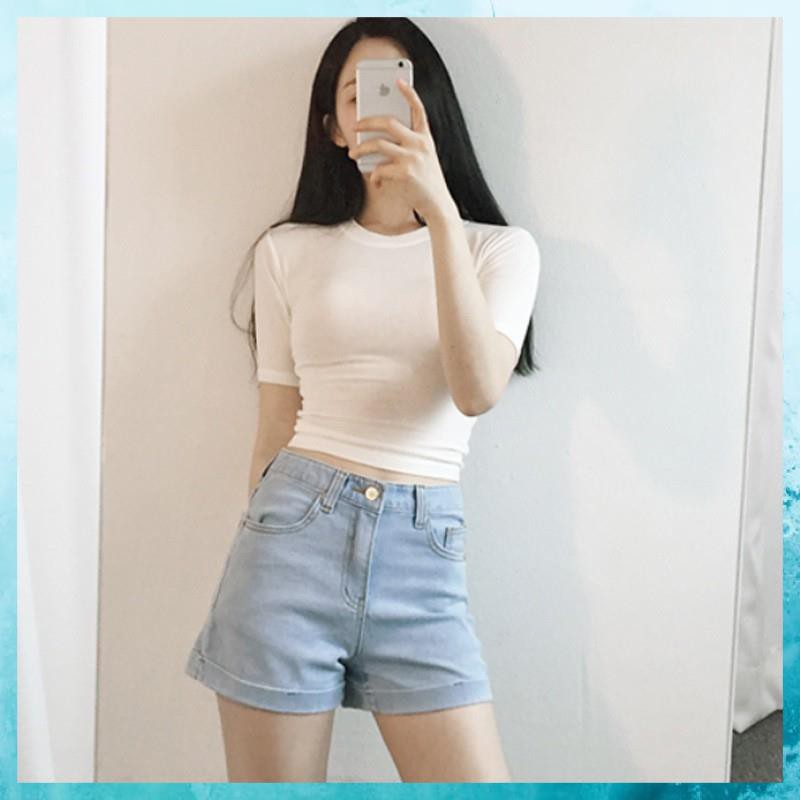 [FreeShip] Áo Croptop Dáng Ôm, Áo Croptop Tay Ngắn Cổ Tròn Vải Cotton Zip Xịn Xò | BigBuy360 - bigbuy360.vn