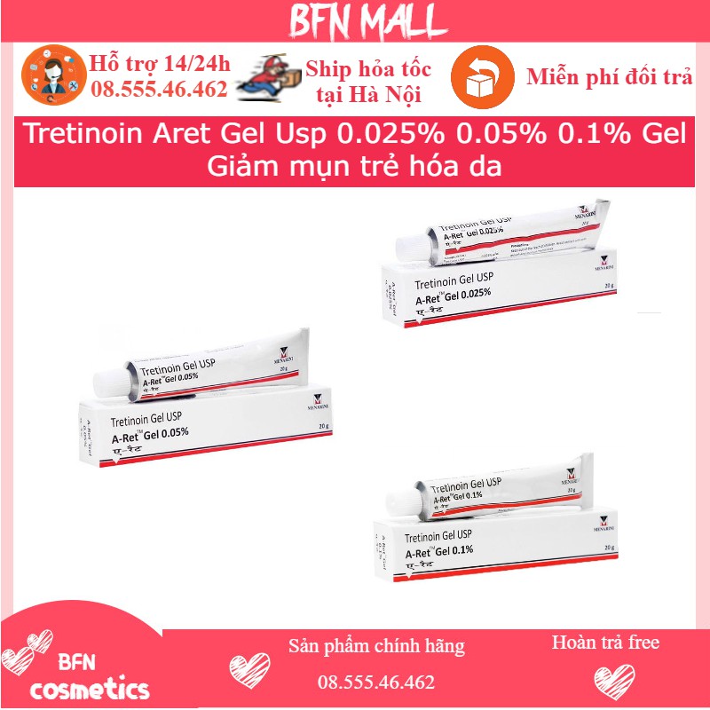 Tretinoin Aret Gel Usp 0.025% 0.05% 0.1% Gel Giảm mụn trẻ hóa da - Tretinoin Ấn Độ