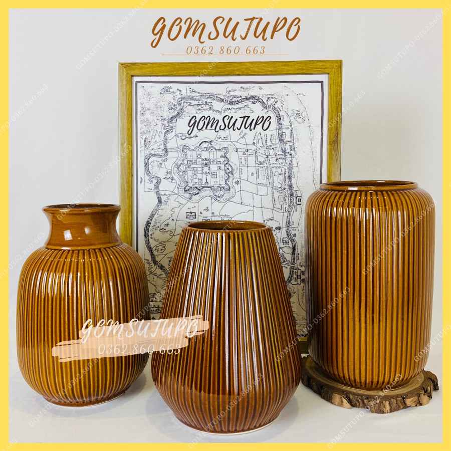 Bộ 3 Lọ Hoa Decor - Gốm Sứ Bát Tràng - Bình Hoa - gomsutupo - Gốm Sứ TUPO - Trang Trí