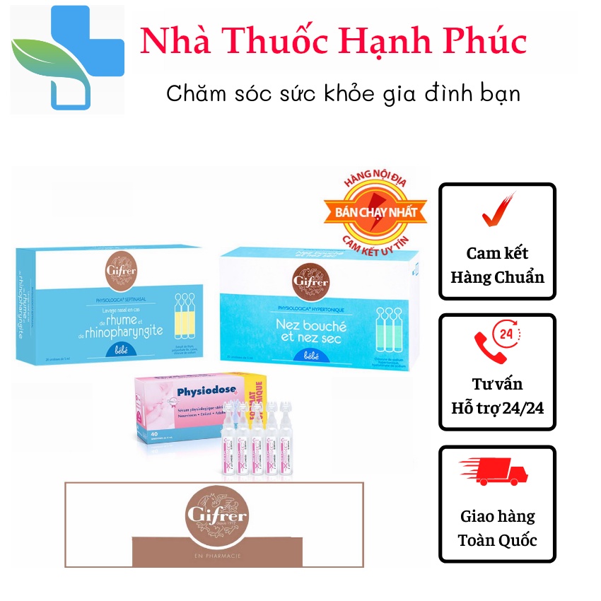 Nước muối sinh lý tép hồng ,Vàng , Xanh Gifrer Pháp