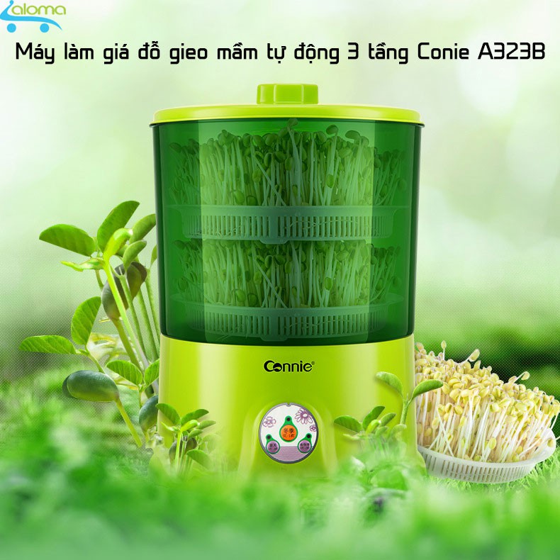 Máy làm giá đỗ gieo mầm tự động bằng điện 3 tầng Connie A323B ⚡ 200g giá cho ~2kg đỗ trong 2-3 ngày