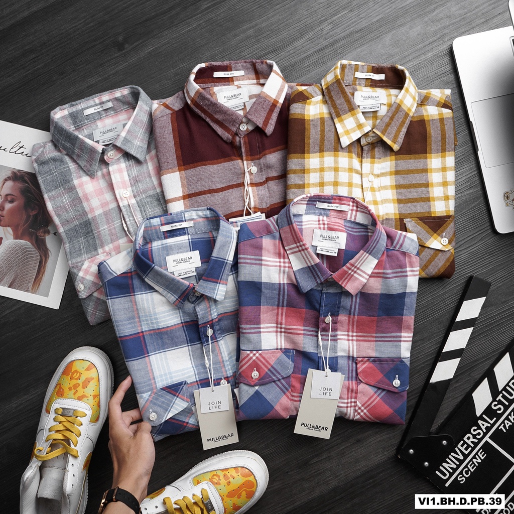 Aó sơ mi NAM kẻ caro PB (Form Slim,chất vải Flannel mềm mịn Hàng VNXK)