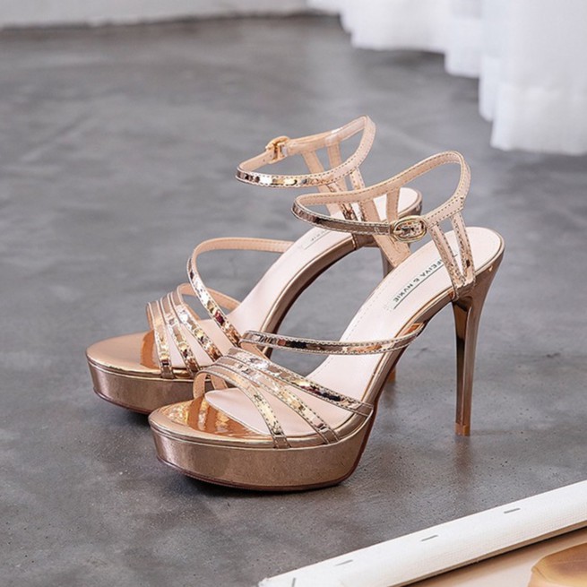 Giày Sandal LTS33 đế đúp quai mảnh cao 9 phân giúp tôn giáng, năng động