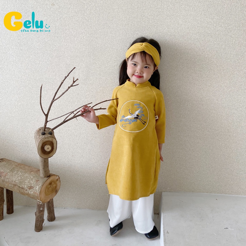 Sét áo dài cách tân cho bé chất liệu Nhung Text Hàn cao cấp cho trẻ em - Gelukids-B025