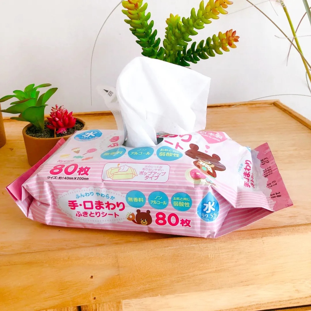 Giấy Ướt Cho Trẻ Em Bé Sơ Sinh Kyowa 80 Tờ Nhật Bản An Toàn Không Mùi Không Cồn Không Hương Liệu
