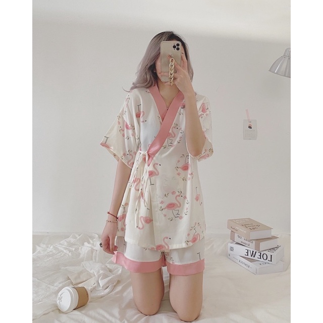 Đồ bộ lụa kimono cao cấp mặc nhà mềm mát. | BigBuy360 - bigbuy360.vn