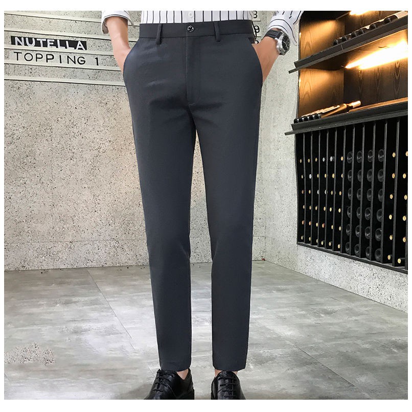 Quần âu nam Hàn Quốc cao cấp, quần tây nam đen ống côn vải chéo co giãn | BigBuy360 - bigbuy360.vn