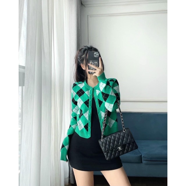 ÁO CADIGAN TRÁM 2 MÀU XANH HỒNG