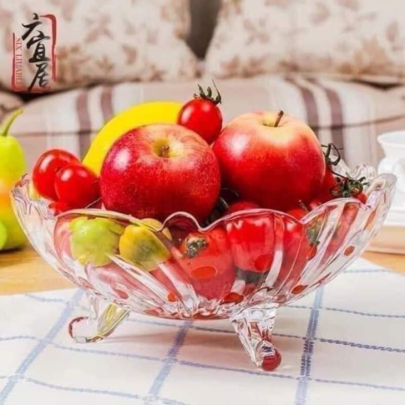 Tô Thuỷ Tinh Pha Lê 3 Chân Đựng Hoa Quả / Thố Mứt Tết / Dĩa Đựng Hoạ Quả Thuỷ Tinh 3 Chân