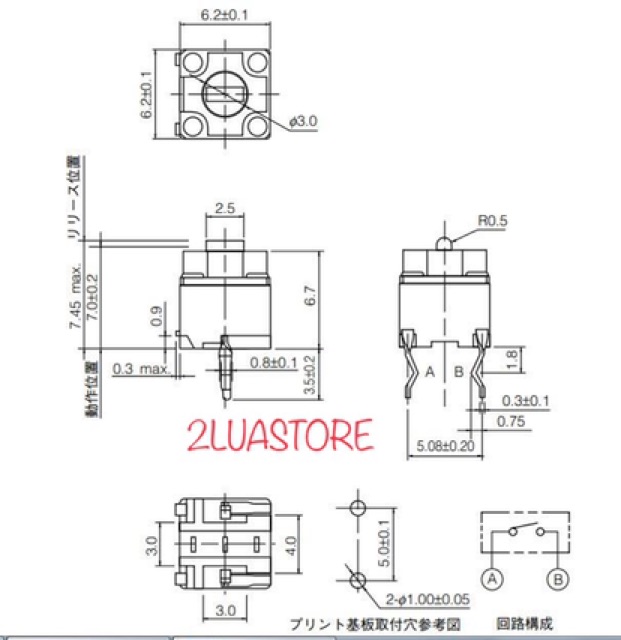 Nút click chuột Panasonic Black 0.7K Microswitch vuông (made in Japan), tuổi thọ 8 triệu lần bấm