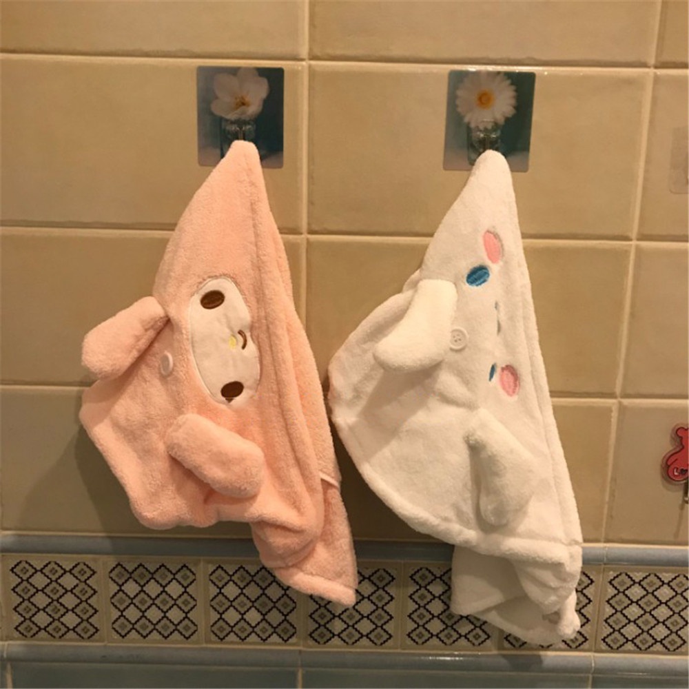 Khăn Tắm Trùm Đầu Vải Lông Cừu San Hô Nhanh Khô Đính Tai Thỏ Dễ Thương Cho Nữ