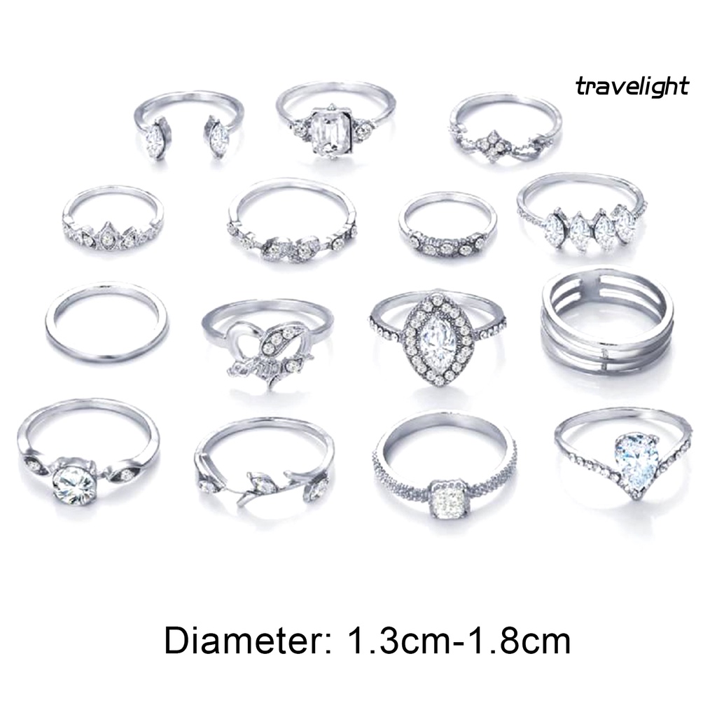 Set 15 Nhẫn Đính Đá Phong Cách Bohemian Cho Nữ