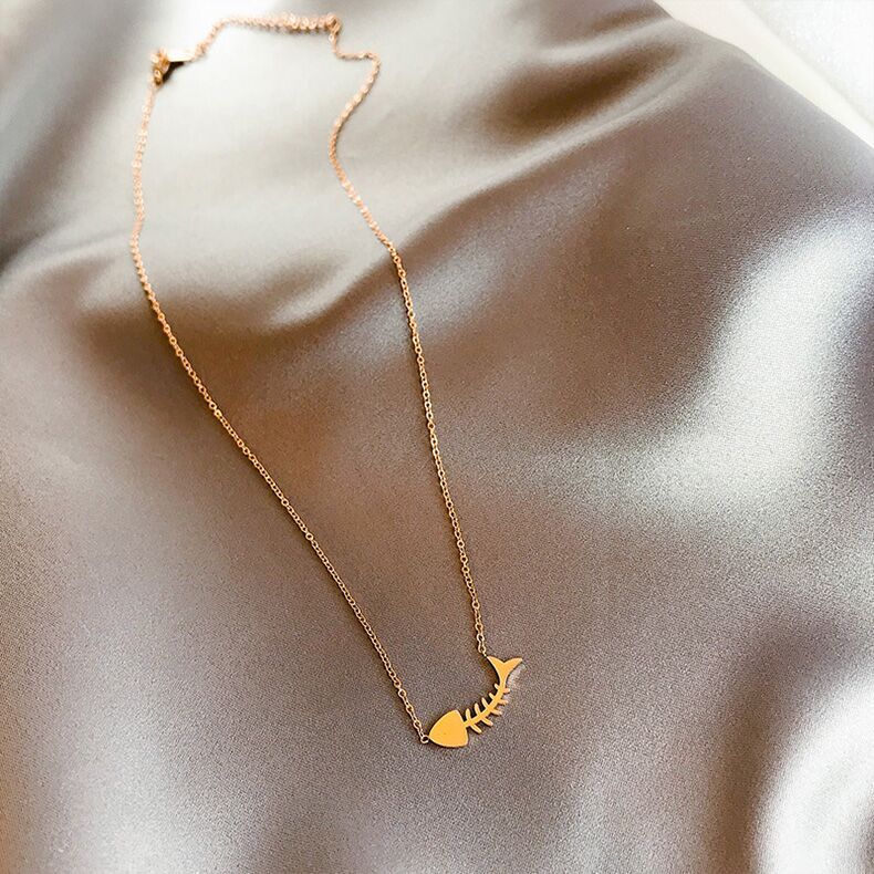 Mới Vòng cổ Mạ Vàng 18K Hình Xương Cá Xinh Xắn Cho Nữ