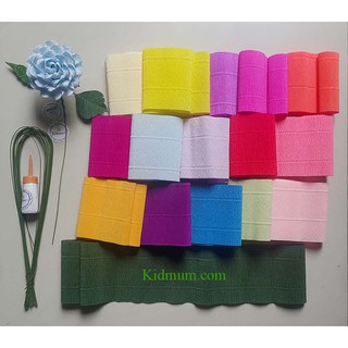 combo nguyên liệu làm 15 hoa hồng giấy nhún Ý cao cấp bền đẹp (10*80cm)