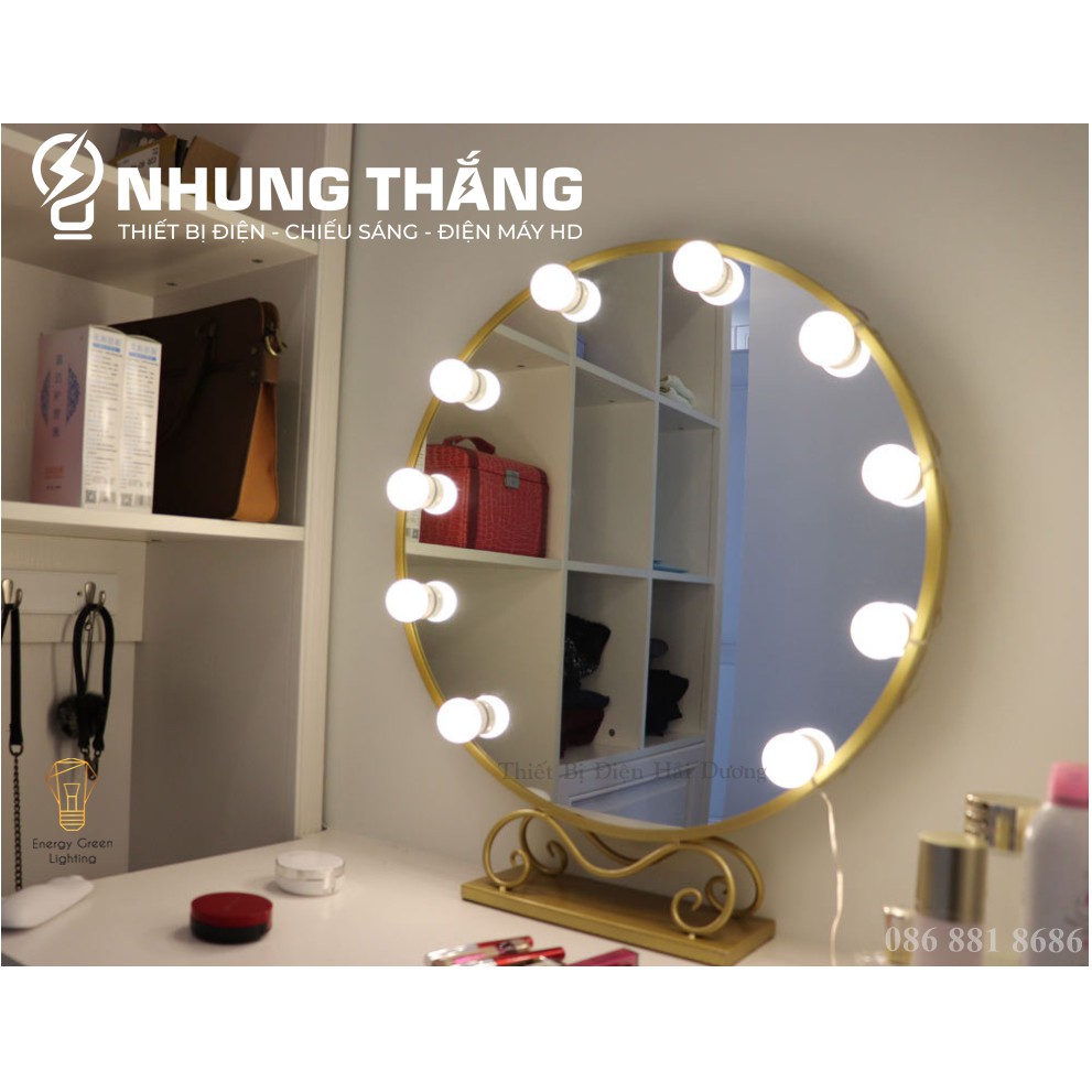 Set 10 bóng đèn LED chiếu sáng gương trang điểm BL-030 - Dán gương tiện lợi - 5 chế độ sáng - Tăng giảm ánh sáng