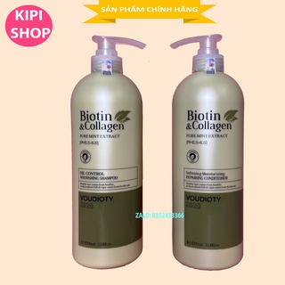[Kiềm dầu, hết tóc bết] DẦU GỘI DẦU XẢ BIOTIN & COLLAGEN VOUDIOTY CẶP 1000MLx2 PHỤC HỒI KIỀM DẦU,  BIOTIN XANH LÁ