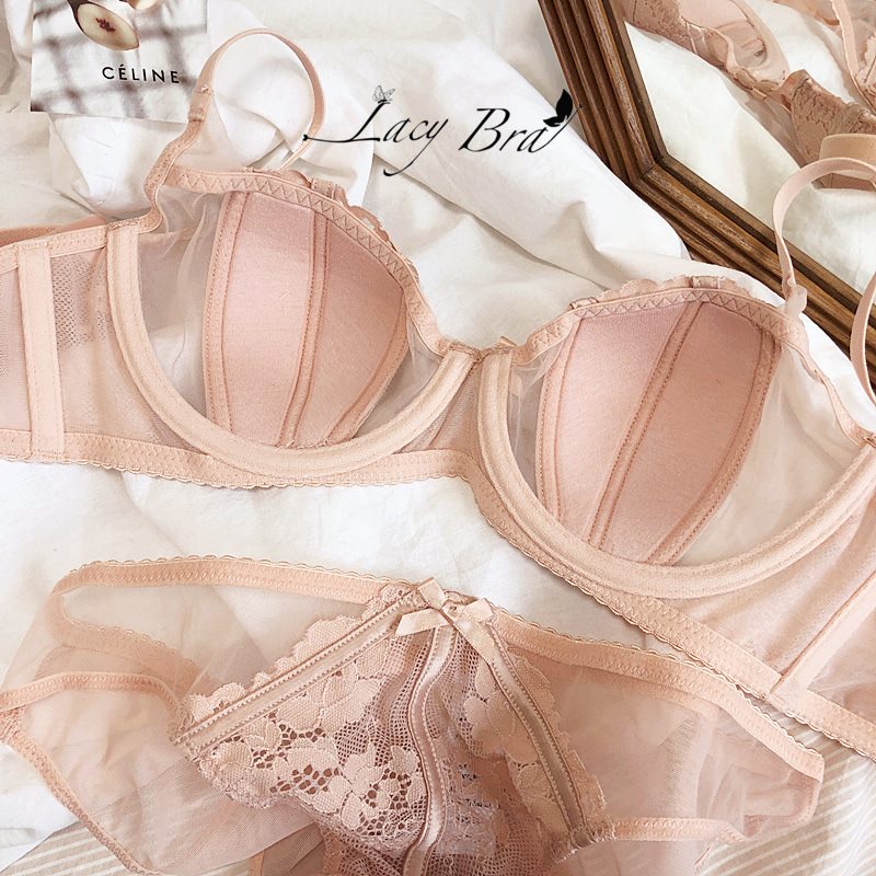 Bộ Đồ Lót Voan Phối Ren Có Gọng Nâng Không Đệm Gợi Cảm Lacy Bra - B24 | BigBuy360 - bigbuy360.vn