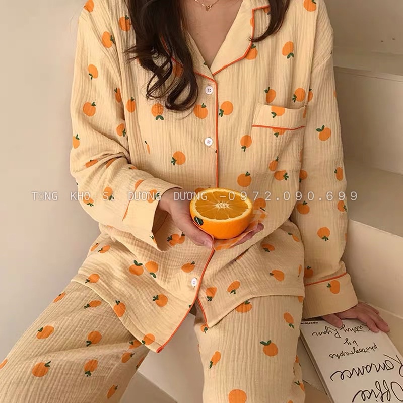 Bộ đồ ngủ dài tay chất liệu Kate Thái mặc thoải mái, bộ pyjama họa tiết xinh xắn - CD0099