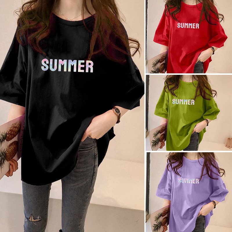 NRVP Áo thun ngắn tay dáng rộng phong cách Hàn Quốc thời trang mùa hè 2021 cho nữ