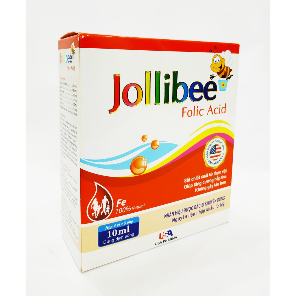 Siro Bổ Sung Sắt Nước (Acid Folic) - Cho Người Thiếu Máu, Thiếu Sắt Cho Mẹ Và Bé - Jollibee Folic Acid - Hộp 20 Ống