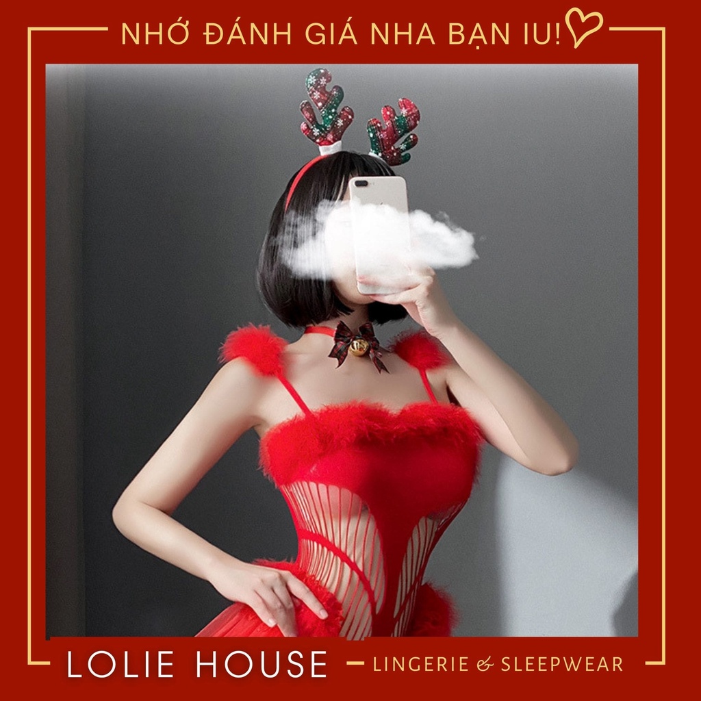 Cosplay noel giáng sinh sexy gợi cảm gồm bodysuit ren lưới đầy đủ phụ kiện LOLIE HOUSE – BS8