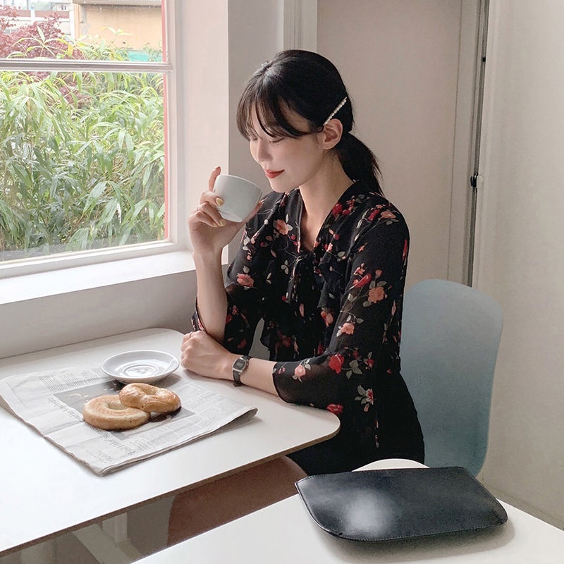 Áo Sơ Mi chiffon Ngắn Tay Họa Tiết Hoa Thời Trang Cho Nữ