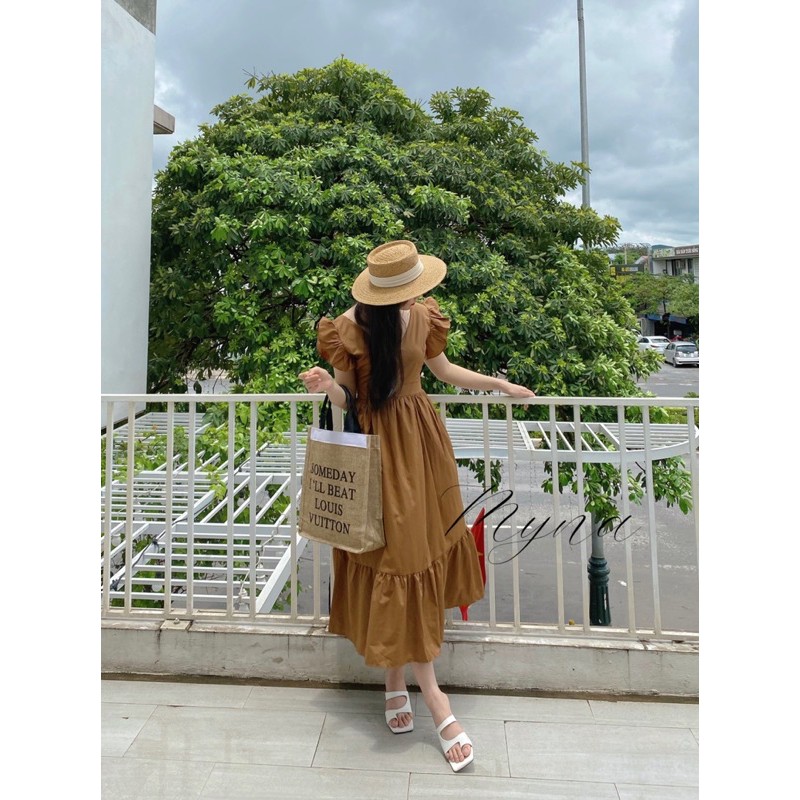 Váy Maxi vai bèo khoét lưng nơ xẻ đùi ,Đầm maxi chất thô mềm vintage siêu xinh | BigBuy360 - bigbuy360.vn