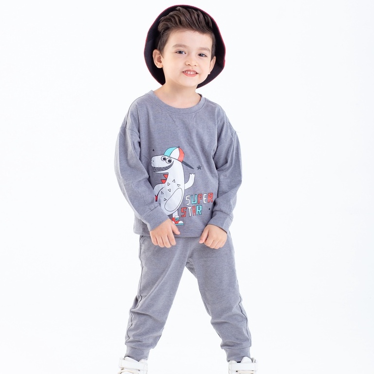 Bộ bé trai dài tay chất cotton dày dặn in hình khủng long ngộ nghĩng thời trang cao cấp Beddep Kid Clothes BB18