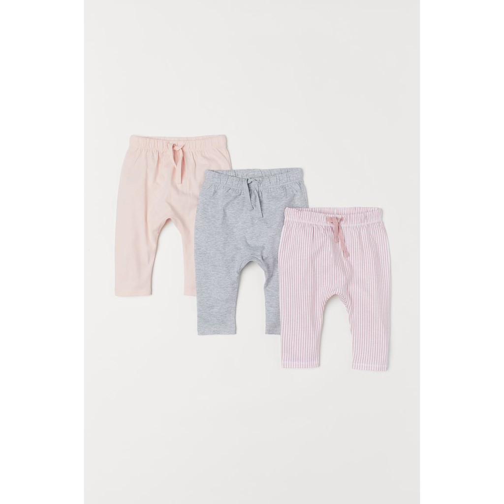 Set 3 quần xám hồng kẻ size 0-1m, 1-2m HM H&amp;M_hàng chính hãng Mỹ