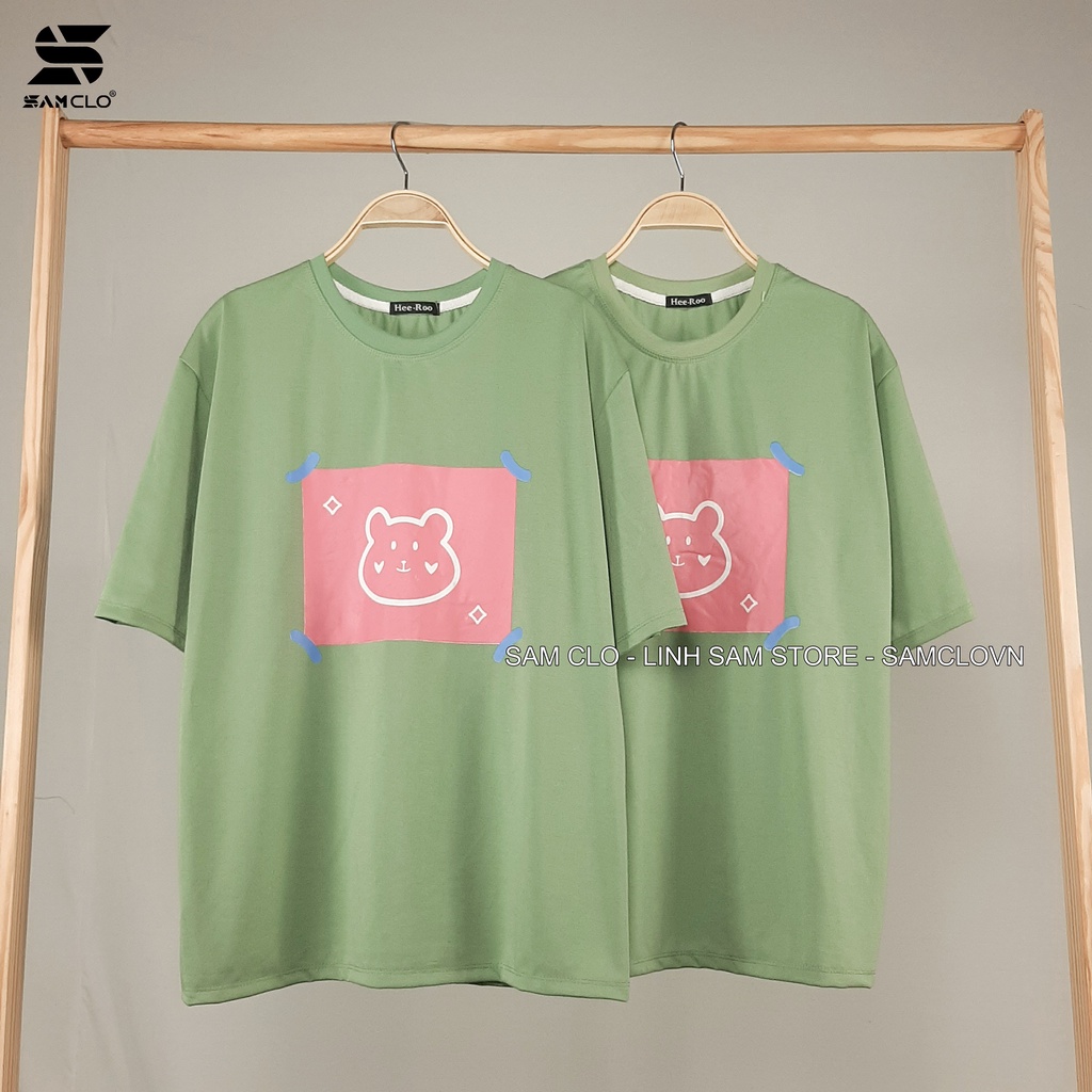 Áo thun tay lỡ freesize nữ phông form rộng dáng Unisex phong cách Ulzzang, mặc lớp, nhóm, cặp in hình ĐẦU GẤU XANH LÁ