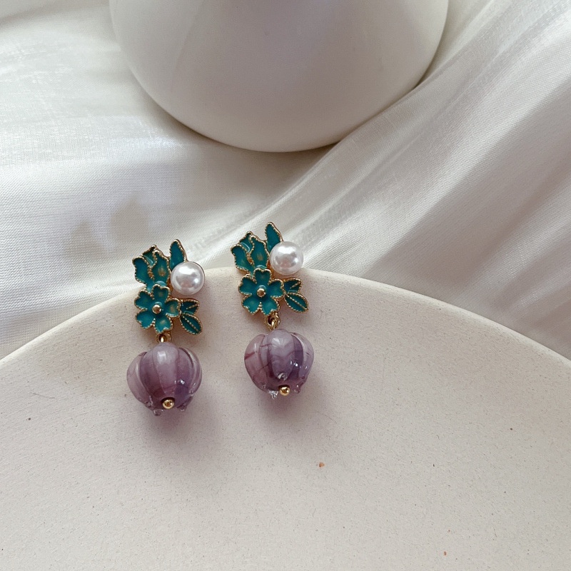 [Hàng Mới] Bông Tai Hoa Phong Lan Tráng Men Phong Cách Retro Trung Hoa