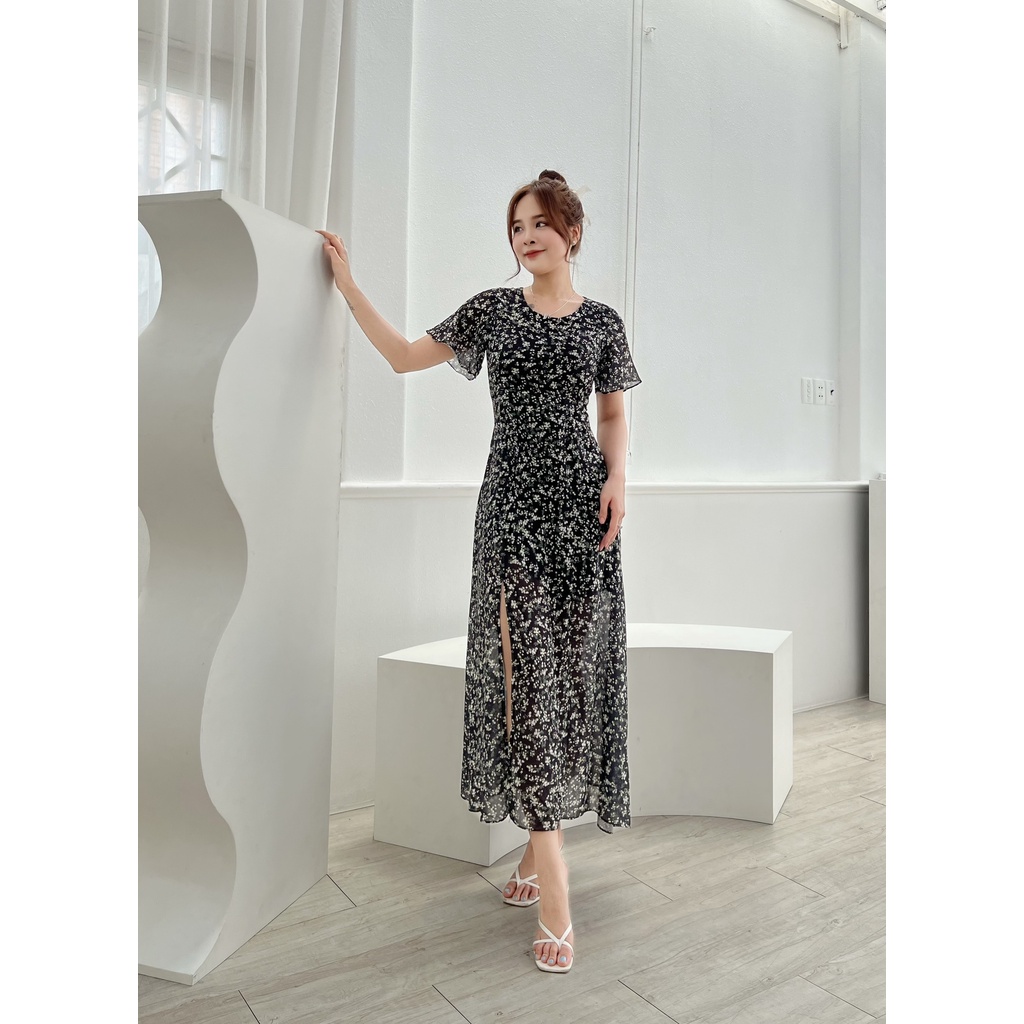 Maxi xẻ đùi hoa nhí cột eo S&amp;M - GR0226