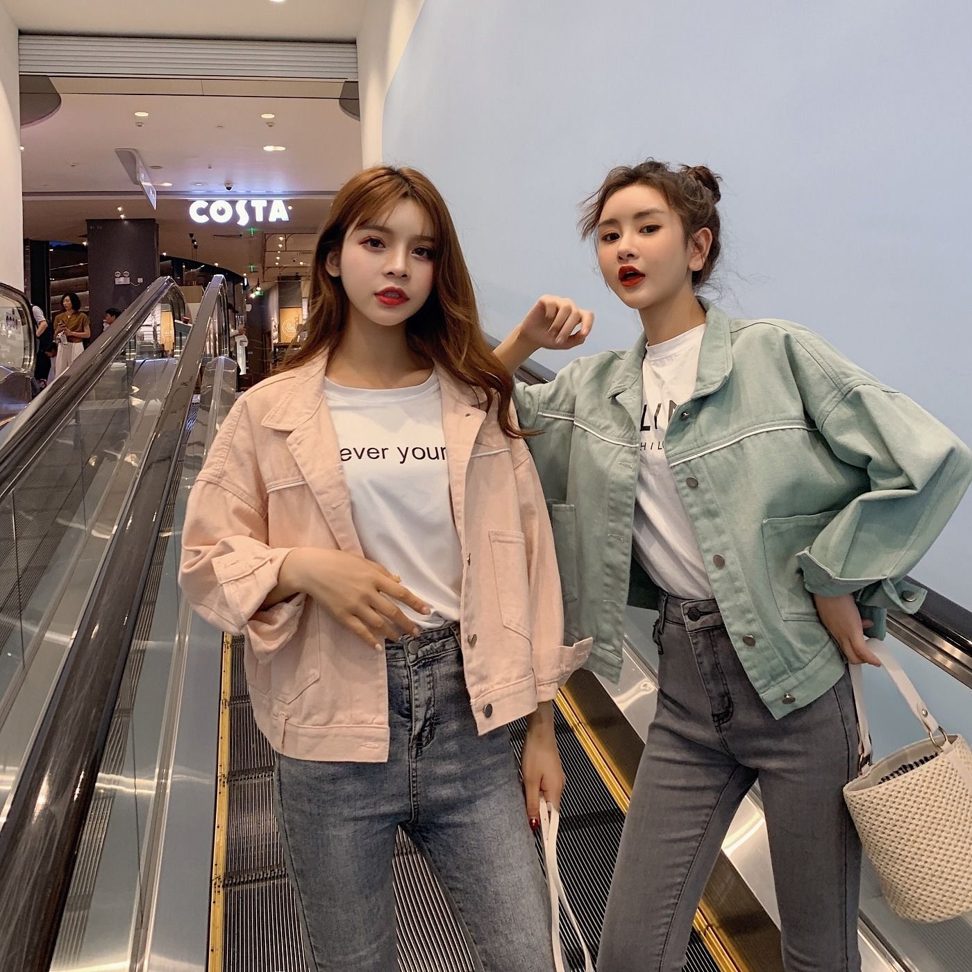 ❥ Áo Khoác Denim Tay Dài Dáng Rộng Phong Cách Hàn Quốc Thời Trang Mùa Thu 2021 Cho Nữ