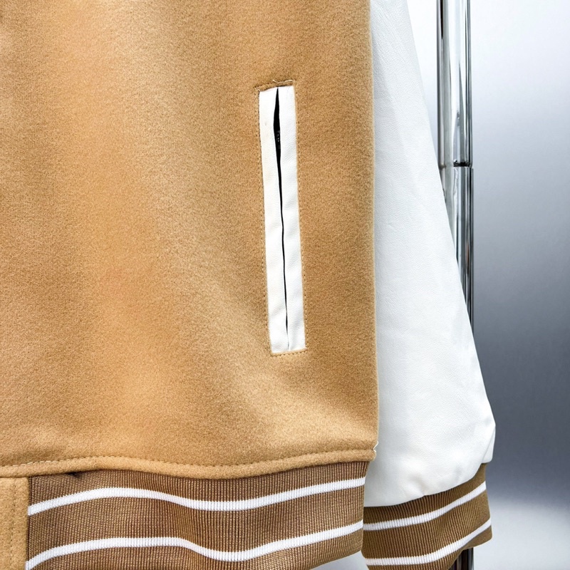 Áo khoác bomber nam chất dạ vàng thêu chữ ngực phối tay da dệt logo mũ khoá zip bo 2 lớp dày dặn